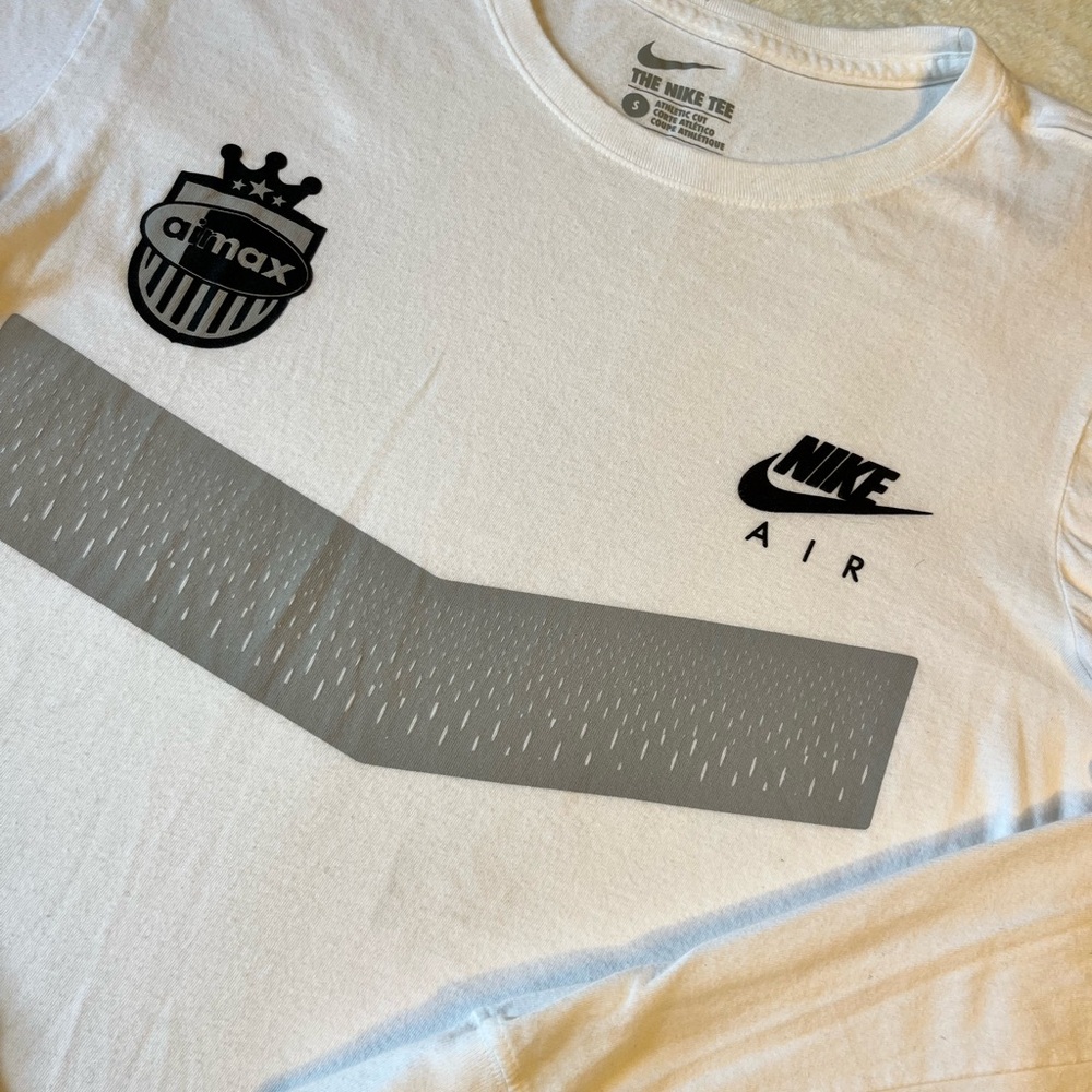 Nike White Tee with Black Logos and Gray Stripe